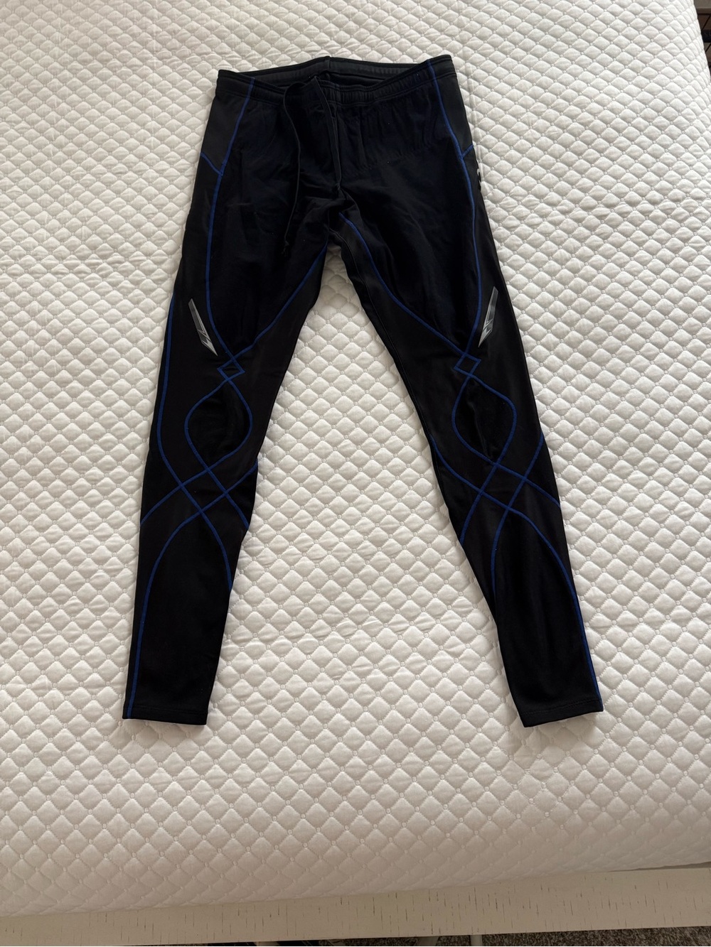 CW-X Women's Black Compression/Stabilyx Leggings with Blue Piping